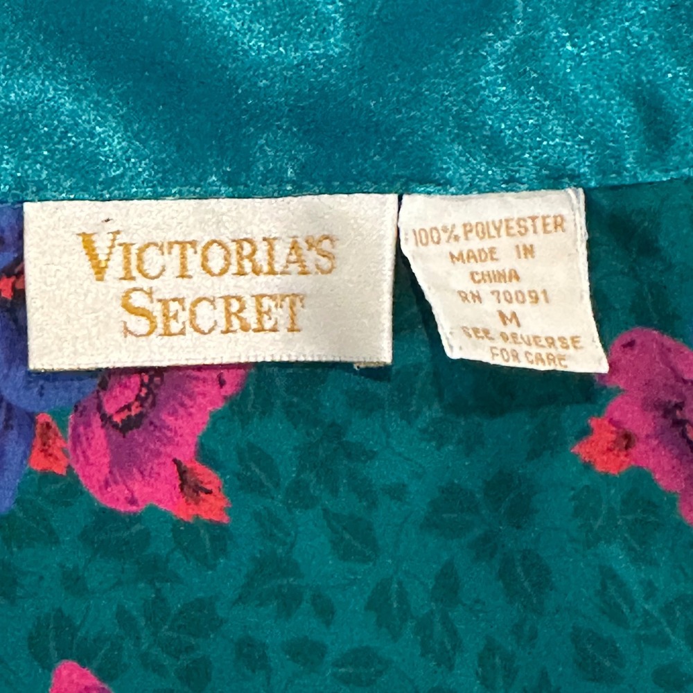 Vintage Victorias Secret Gold Label Floral Pajama Top Teal Pink Purple Med 90'S - Picture 3 of 9